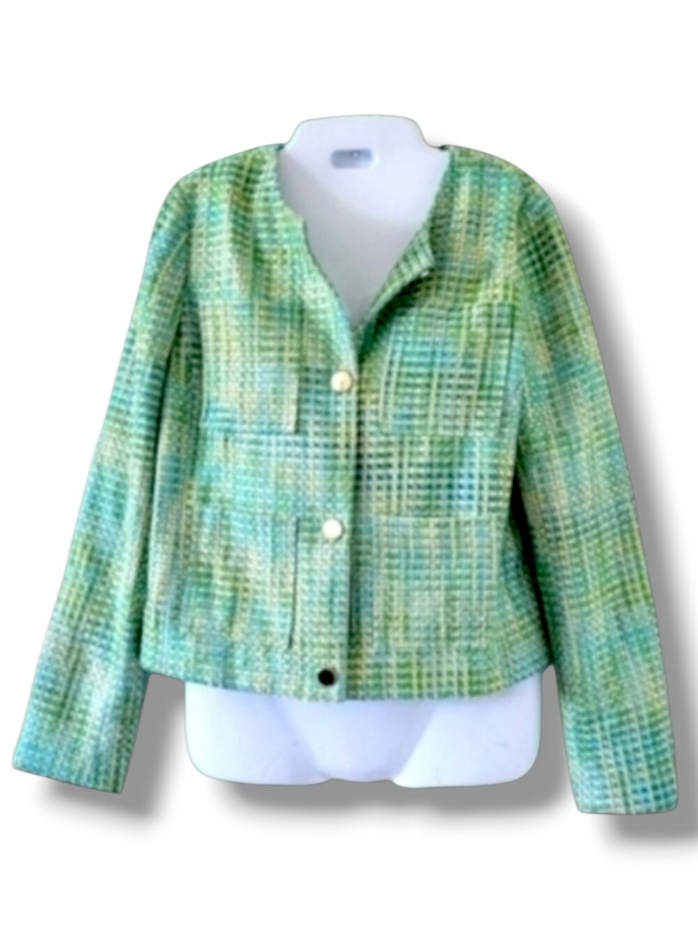 Halogen | EUC Gorgeous Green/Blue Woven Wool Blend Tweed Jacket (SIZE S)